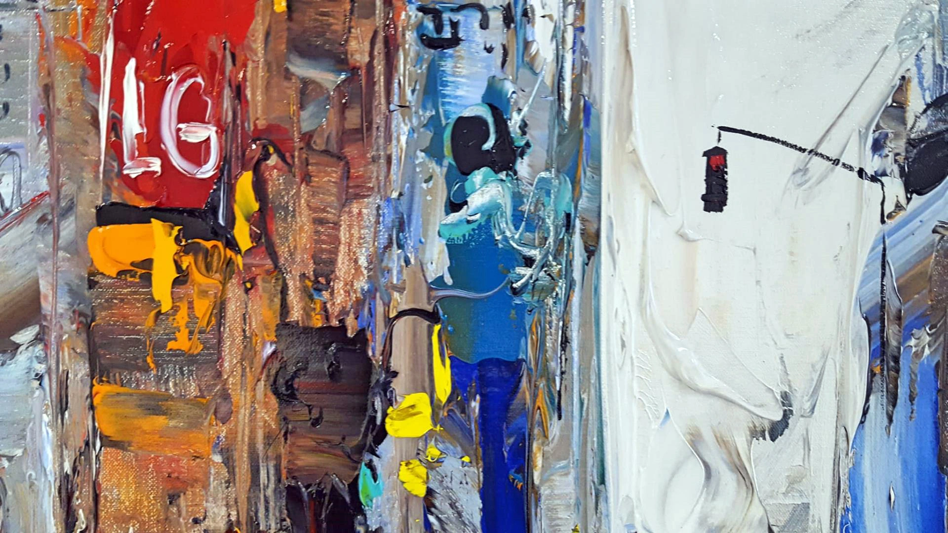 Détail du tableau Times Square de Louis Magre - silhouettes et atmosphère nocturne